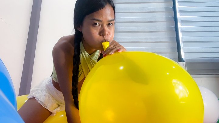 Sexy Camylle Blows To Pop Your BIG Yellow Balloon With Her Hair In Braids PORNMEKA