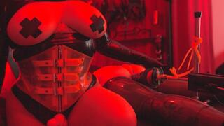 Latex Mistress training sex slave’s asshole with massive tentacle fucking machine