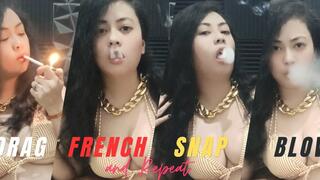 ASMR: DRAG - FRENCH - SNAP - THEN BLOW AND REPEAT Smoking Marlboro White in Peach two piece swimsuit