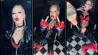 Chain smoking 1 cigarillo 2 Marlboro 100 t once and one eve 120 in catsuit boots and gloves- a lil masturbation