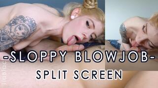 Split Screen Sloppy Blowjob, Rimming, Cum Swallowing