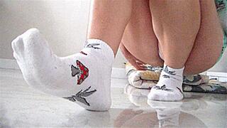 white sock with print