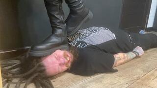 Brutal and painfull trampling with jumping and kicking in My heavy over the knee boots