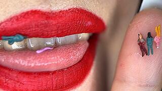 The mean giantess sucks the bottle into which she drooled and abandoned the tiny slaves mkv