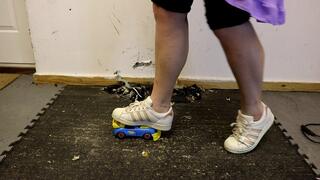 Custom- Adidas superstars crushing a helpless toy car