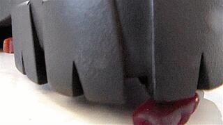 in heavy boots with a high platform clip