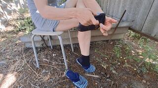 I have ripped my socks then burned my socks and slippers and walked barefeet S