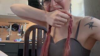 Look up Emma's skirt, Emma plays with a vibrator