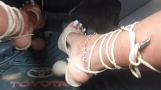 Struggling with Brake failure and Stuck in the Mud in my Nude Strappy Cone Heels