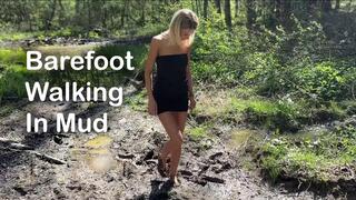 SweetLana barefoot walking in deep mud, barefoot in mud, walking in mud, girl in mud