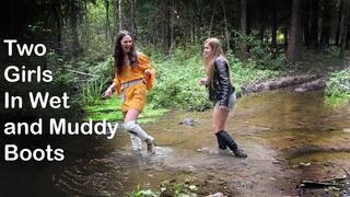 Best 26 min! Two Sexy girls in high heels boots in mud and swamp, wet boots in mud, muddy high heels boots
