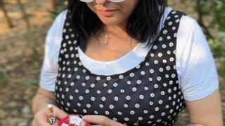 Smoking a Marlboro red in the woods