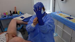 Surgical glove seduction with medfet anal play and post-orgasm stroking