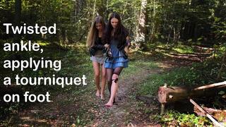 Best 23 min! Sexy two girls Twisted ankle during the walking video, applying a tourniquet on foot, sprained feet