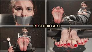 Foxy in Tight Mummification with Exposed Breasts - Intense Bare Feet Tickling (UHD 4K MP4)