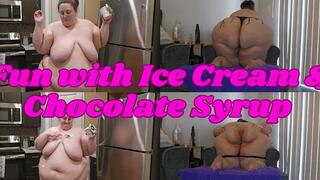 SSBBW Eats Ice Cream and Teases You with Putting it and Chocolate Syrup all over with some Major Booty Spreads