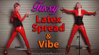 Foxxy Latex Spread & Vibe Vertical Video (Humane leather restraints, standing spread eagle and vibrator)