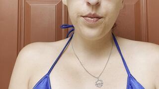 Goddess D with Hair Up Smoking Marlboro Light Wearing Tiny Bikini Top with Hair Up and Glasses