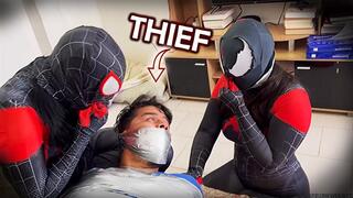 Thief Mummified By Tape Gag Loving Spider-Girls! (wmv)