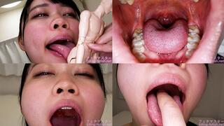 Ayame Tozaki - Showing inside cute girl's mouth, chewing gummy candys, sucking fingers, licking and sucking human doll, and chewing dried sardines - MOV-