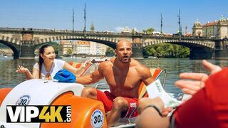 HUNT4K. After fun on catamaran busty beauty sucking hunters dick in forest