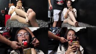 Alexandra teasing pantyhose and testing ballgag mmmffffmff! - MOV