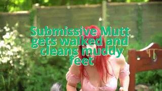 Submissive gets walked and cleans Princess Diss’ muddy feet!