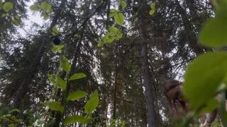 Gigantesa Emma picks berries in her magical garden and sees little men who will eat them with the berries