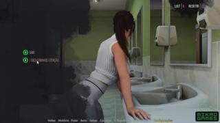 Lara Croft Parody Game ep 3 Glory Hole Secret Cabin in College Bathroom
