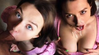 POV SLOBBERING SUCK so he cum ON MY FACE, BIG CUMSHOT and cute girl with BIG NATURAL TITS!