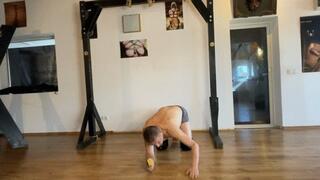 Bratty step-sisters kick and trample slave step-brother