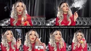 Your blonde smoker girlfriend wants you to become addicted to cigarettes! Darkside smoking encouragement