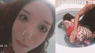 Slut slim training underwater Apnea erotica red dress bathtub