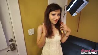 Skinny teen on casting couch gets fucked hard