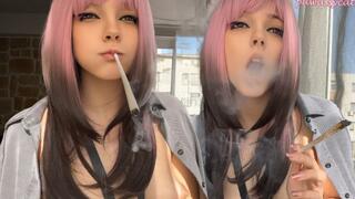 Pink Hair Step Sister smoking for you