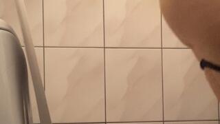 toilet in the morning in the waterfall long stream and fart