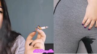 Cute girl smoking and pee in pants desperation pissing *