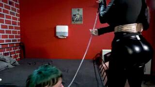 Petplay plays with femdom before slave jerks off