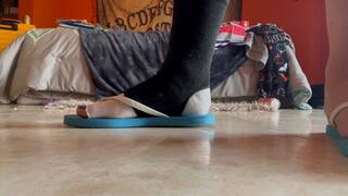 Ankle brace, stockinette, and flip flops