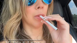 Elle Lyon Takes a Smoke Break in Her Car