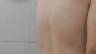 Tatted skinny guy pre and in shower jerking off