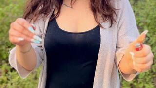 Smoking outside & flash tits