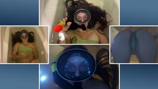 Girl Diver Underwater Holds Breath and Ass Facesitting - Scuba Gear - Girl in Scuba Mask - Girl Underwater - Breathing Training - Underwater Play - Ass Worship - Muscular - Swimsuit