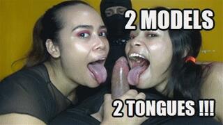 TONGUE FETISH 240811BD2 SARAI + VIOLET2 MODELS PUNISHING A COCK WITH HER TONGUES WHILE SUCKING COCK + FREE SURPRISE SHOW (LOWDEF SD MP4 VERSION)