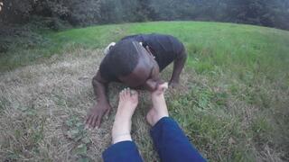 MIss AATT Dials Footboy To Clean Her Dirty Forest Trodden Soles