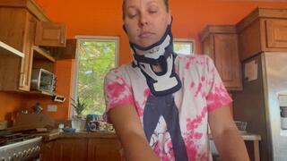 Eating with neck brace