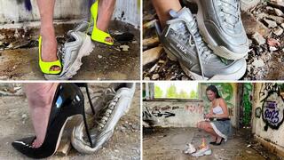 Top 27 min! High Heels vs Sneakers, Fila Disruptor FULL Destruction, Sneakers in Fire, Sneakers Ruined