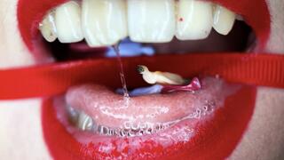 The tiny slaves were slobbered on and eaten by Snow White