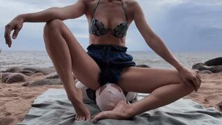 I breathe in the sea air, using the slave's face as a seat for my ass (Facesitting smothered)