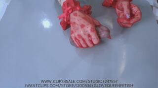HOT RED LACE GLOVE RUINED HANDJOB CUM DENIAL GLANS TEASING